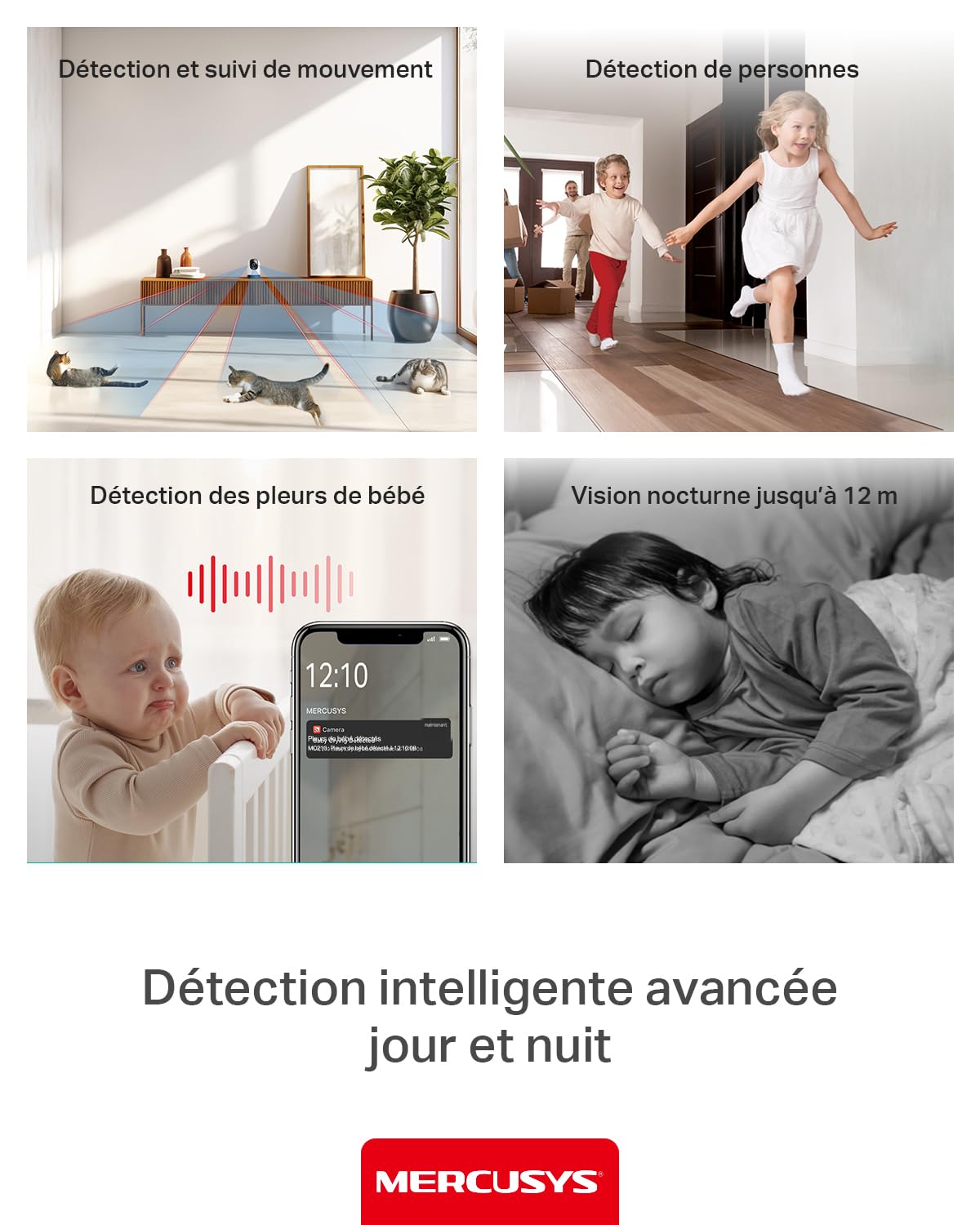 MERCUSYS Caméra Surveillance WiFi intérieure 360° 2K, Vision Nocturne, Notifications en Temps réel, Détection de Personne, Suivi de Mouvement, Télécommande, Compatible avec Alexa, MC210