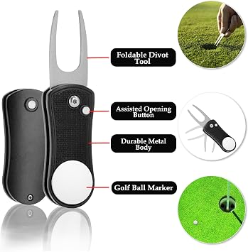 Golf Essentials Kit | Must-Have Accessories Water Brush, Towel, Club Brush, Ball Marker, Divot Repair Tool, Ball & Tee Holder, Golf Gifts for Men & Women