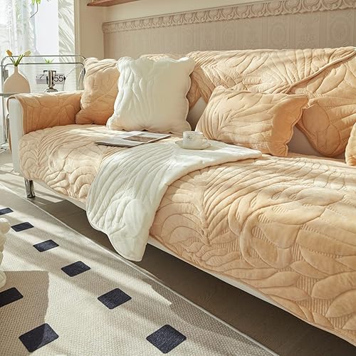 vctops Funda de sofá de felpa de terciopelo con diseño de hojas de palma, funda suave y mullida antideslizante para sofá, para perros, gatos, niños