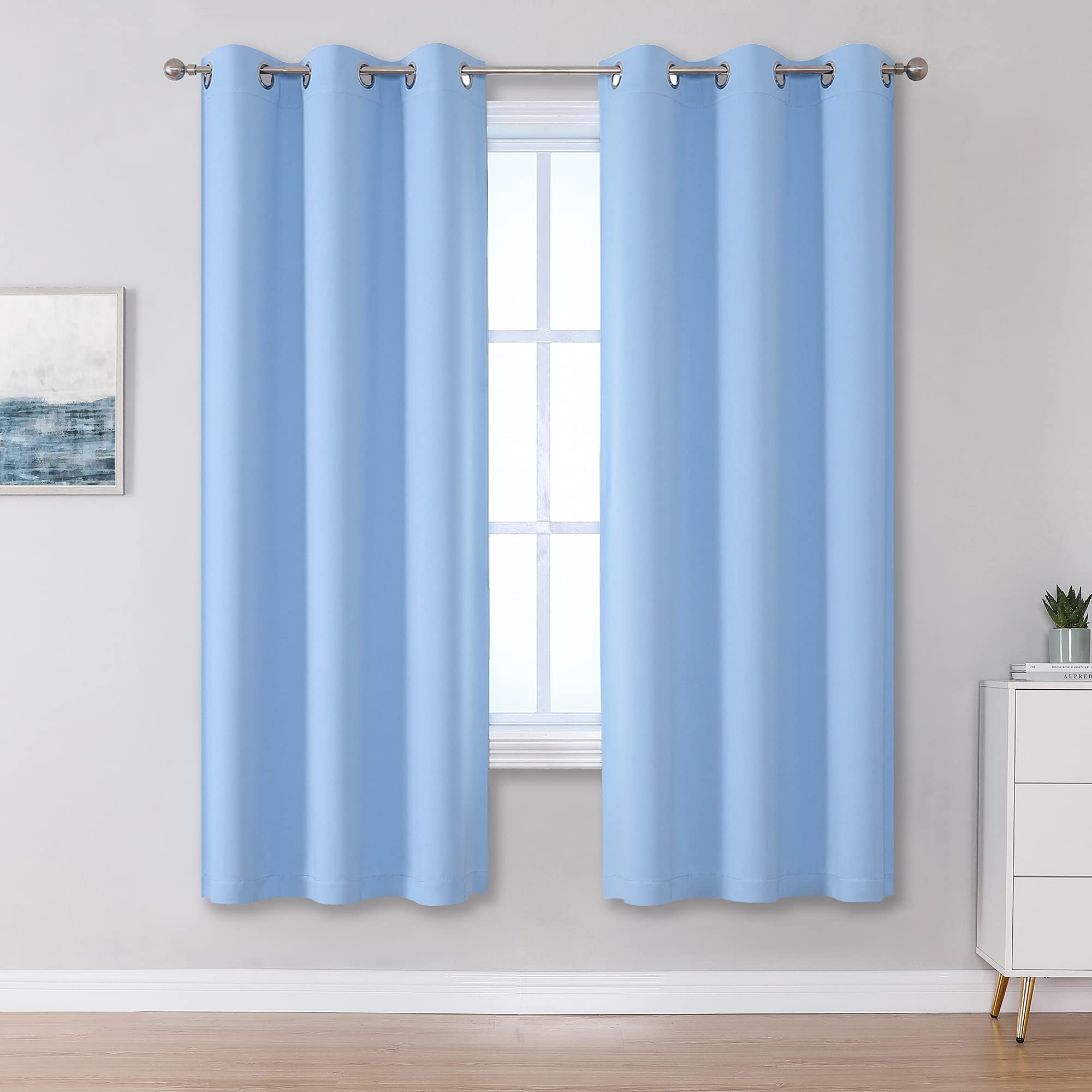 DUALIFE Light Sky Blue Curtains for Bedroom 63 Inch Length, 2 Panels Sets