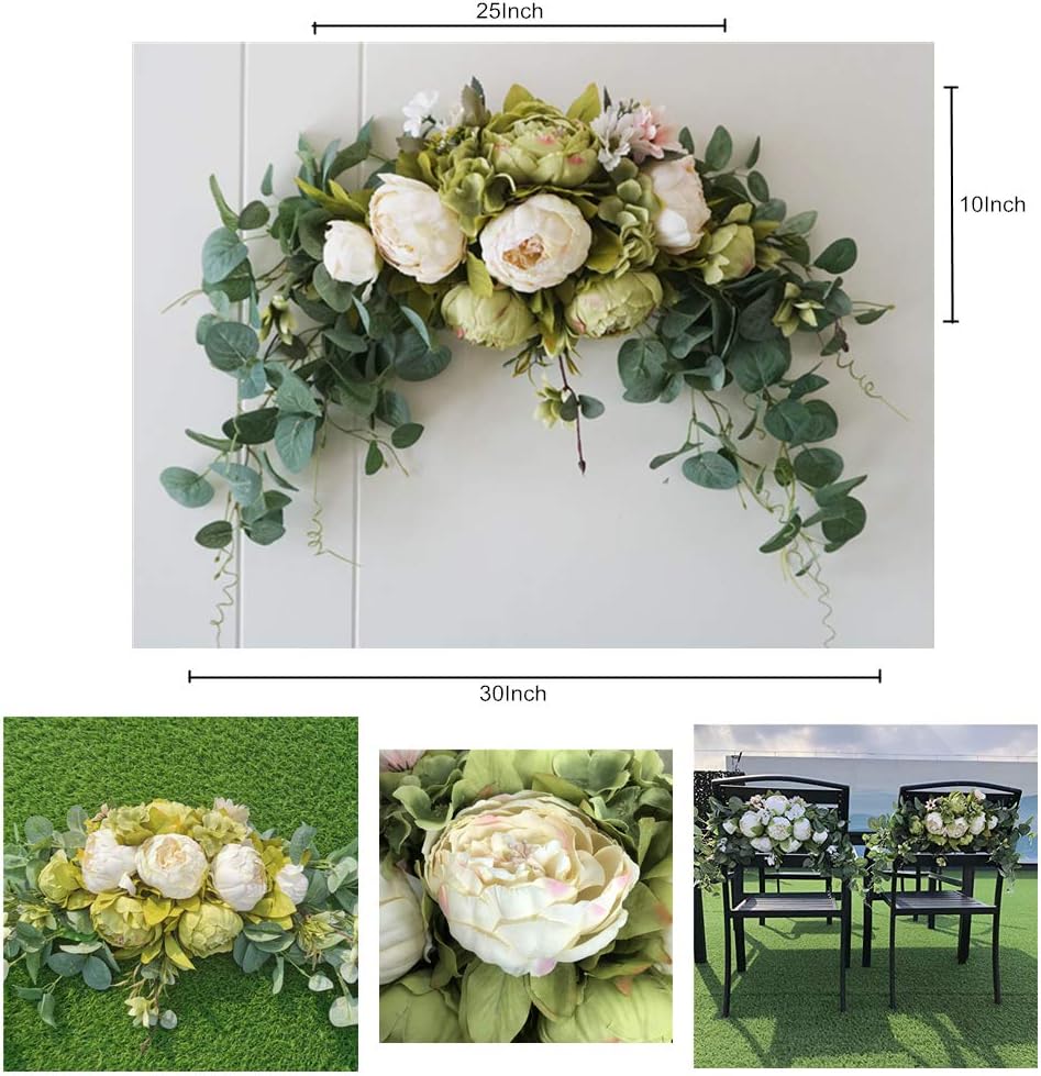 H&S BRIDAL Wedding Arch Flowers, 30 Inch Rustic Artificial Floral Swag for Door Lintel, Green Leaves Rose Peony Sunflowers Table Centerpieces Home Decoration