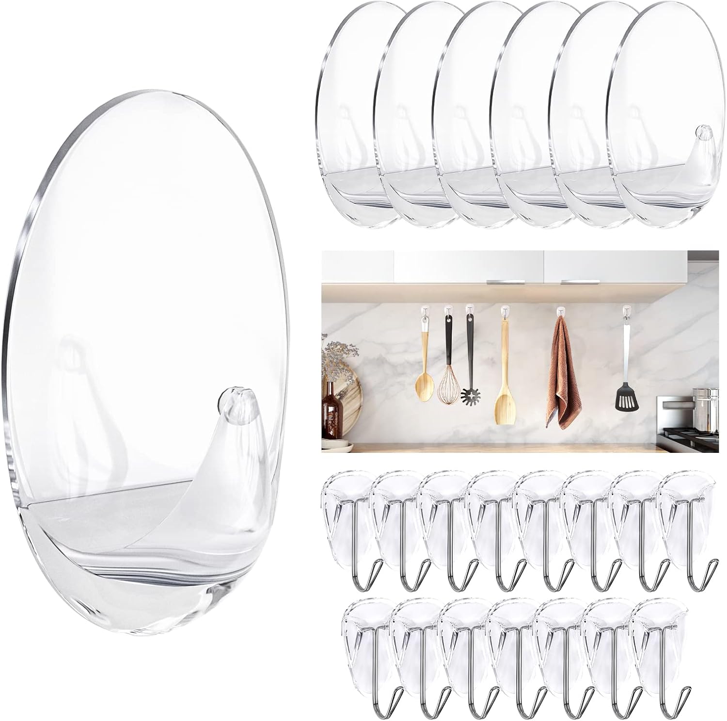 Amazer Wall Sticker Hooks for Hanging, 22 pcs Plastic Hooks for Hanging, 5 lb(Max