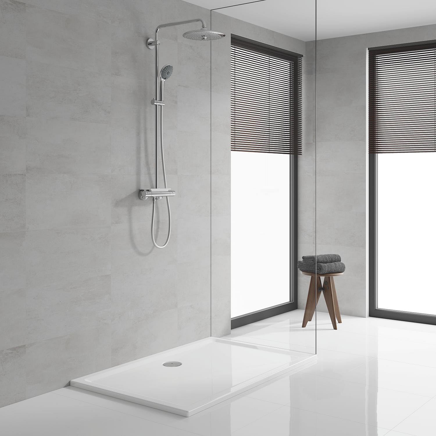 GROHE Douche de tête Vitalio Joy 260, 3 jets, raccords filetés 1/2", douche ronde 260mm, douche de tête pivotable, installation et nettoyage rapide, économie d'eau, chromé, 26462000 (Import Allemagne)