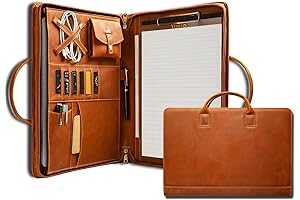 Genuine Leather Laptop Portfolio with Handle and Zipper