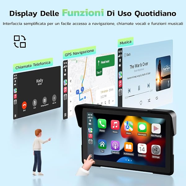 LAMTTO Schermo Wireless CarPlay e Android Auto per Moto, Aggiornamento Portatile da 7 Pollici con Touch Screen Impermeabile IP67 con Navigazione, Bluetooth Siri/G00gle Assistente - 3
