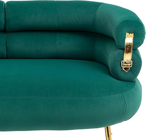 Miniatura 7 de Sofá biplaza pequeño de terciopelo con pies de metal dorado, moderno sofá de dos plazas con respaldo curvado, cómodo sofá tapizado de nube para