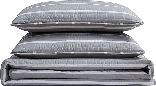 Miniatura 2 de Truly Soft Maddow Stripe - Juego de edredón de 2 piezas, tamaño individual XL, color gris