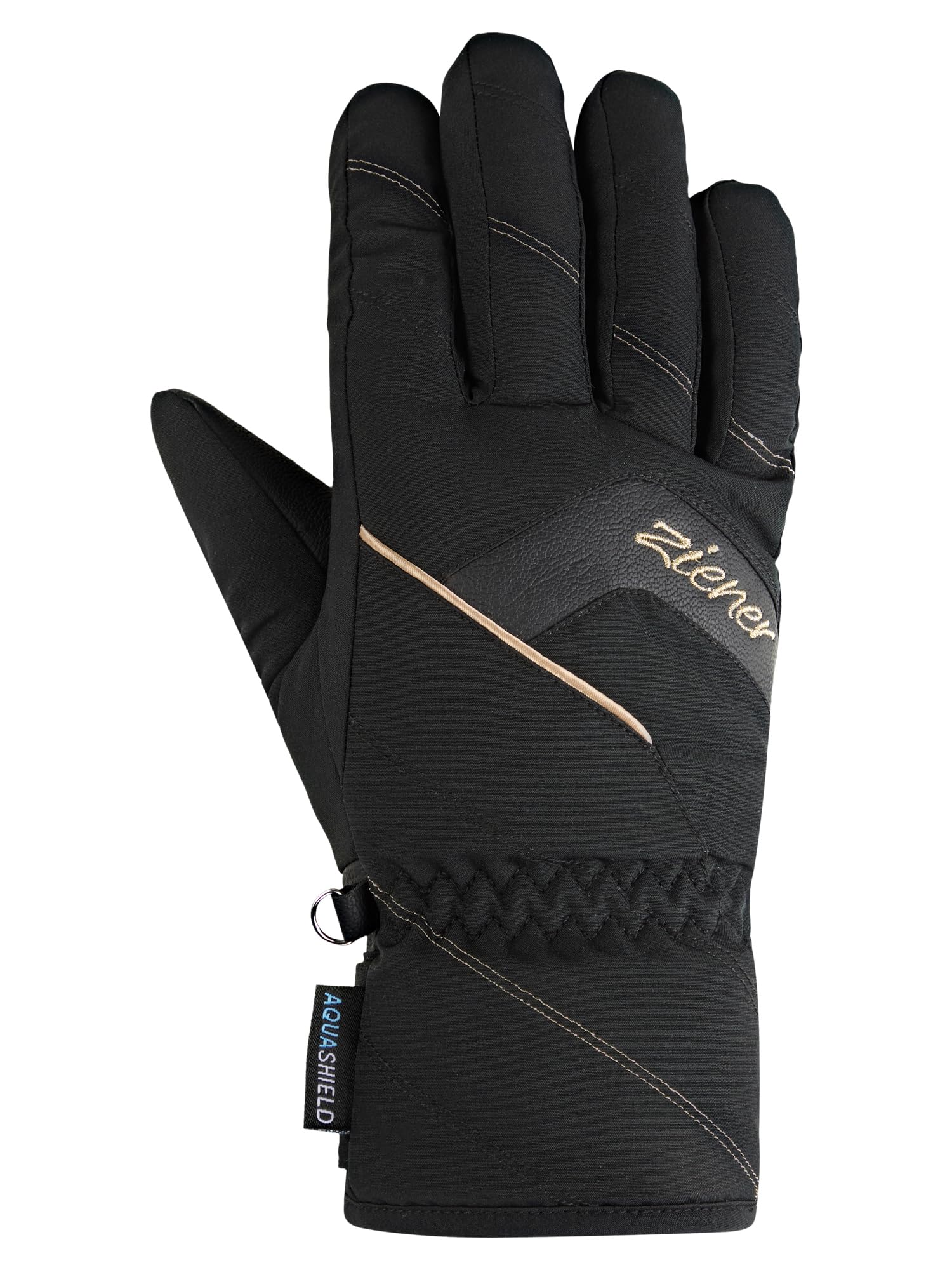 Ziener KARION-Z Gants de Ski/Sports d'hiver pour Femme - Imperméables - sans PFC - Noirs et dorés - Taille 7,5