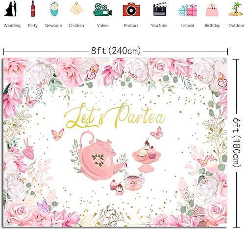 Miniatura 6 de Let's Partea telón de fondo de princesa País de las Maravillas rosa para fiesta de té por la tarde, pancarta de té para niñas, jardín, casa de