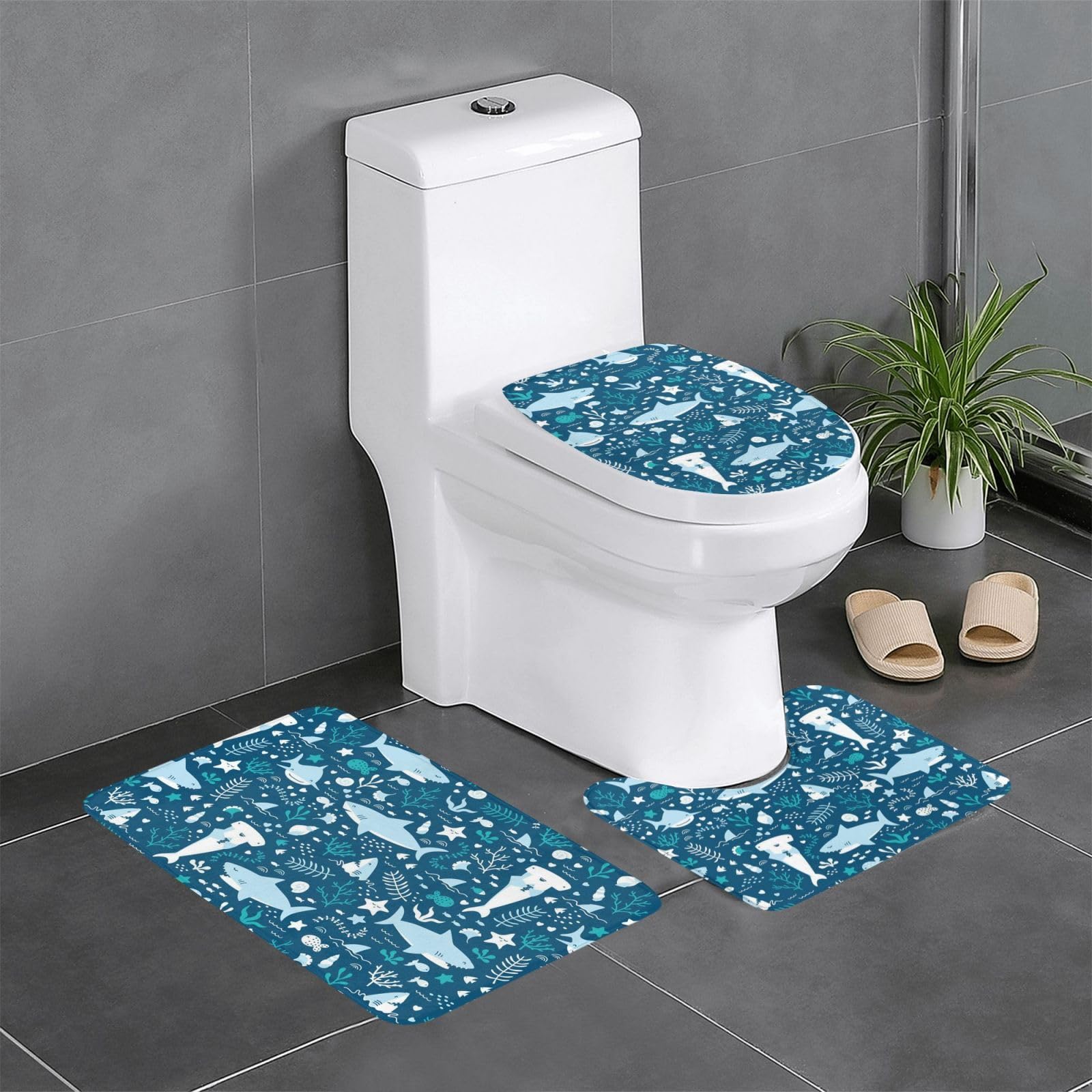 Tapis de sol résistant humidité et glisse en flanelle lot de 3 bleu