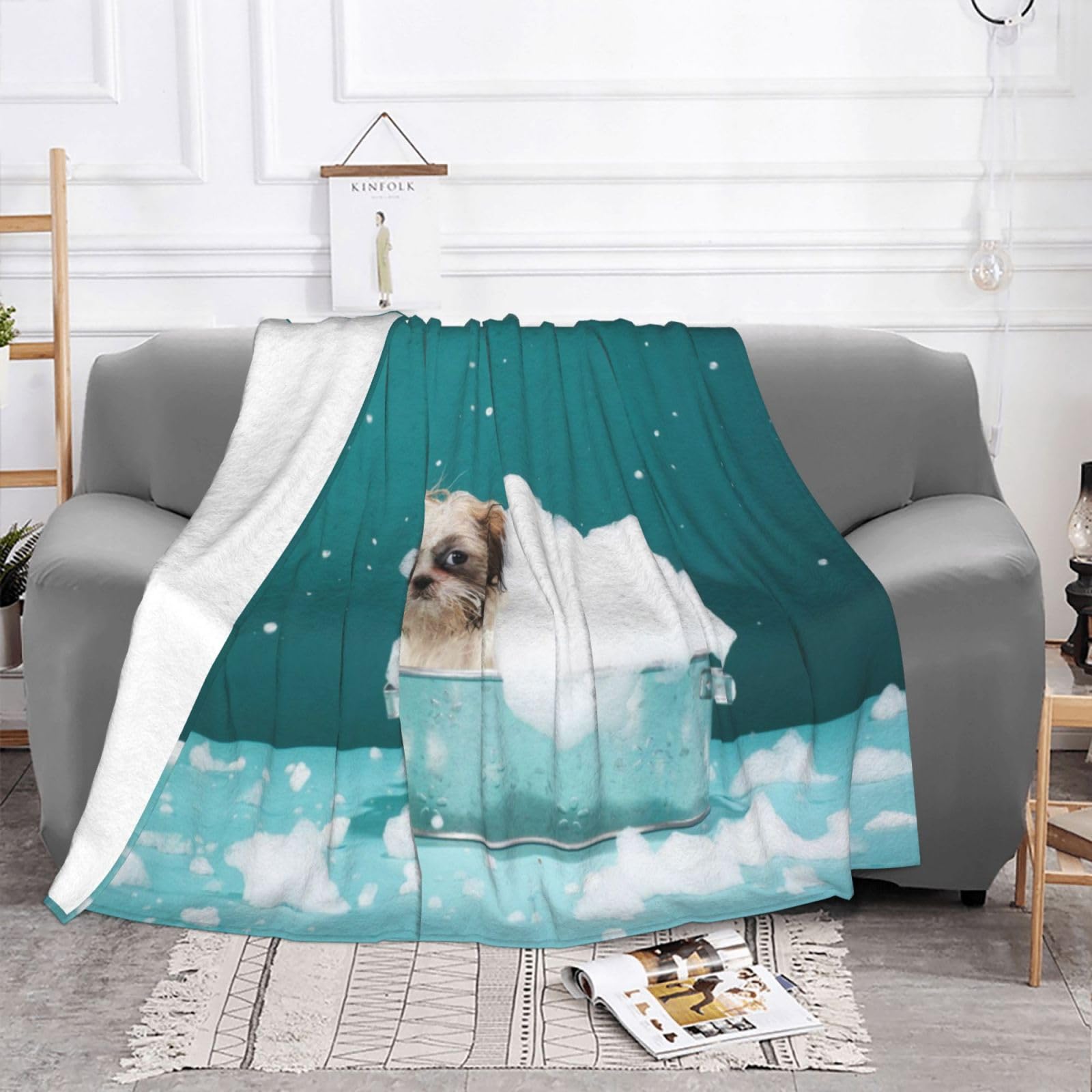 Couverture en flanelle épaisse de 203 x 152 cm, couverture de bain et de chien, couverture polaire pour lit et canapé, voyage