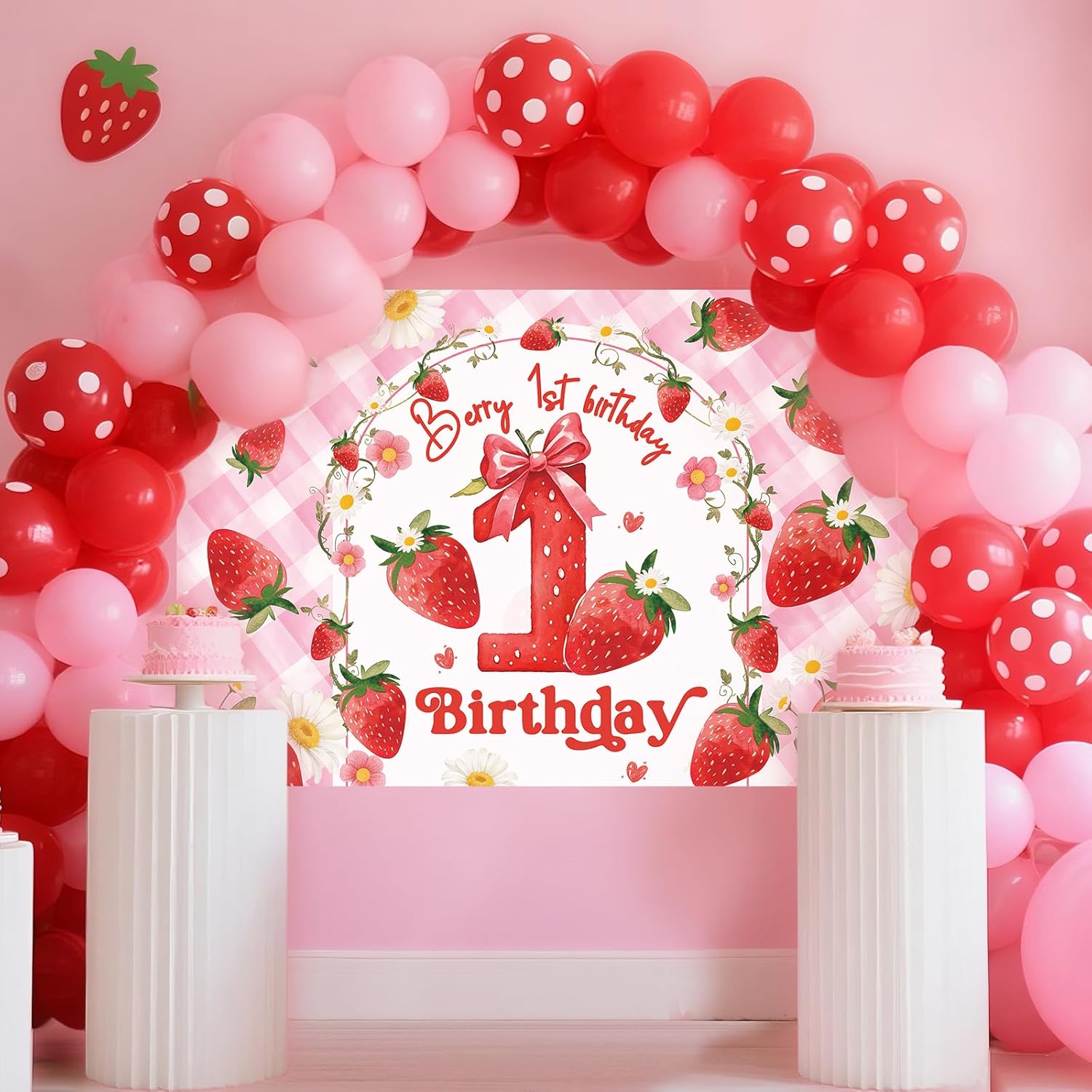 Strawberry Birthday Party Decorations for Girls Sweet one Birthday Berry First Birthday Decoration Backdrop for Girls Birthday Party Supplies（5FT X 3FT） - Image 6