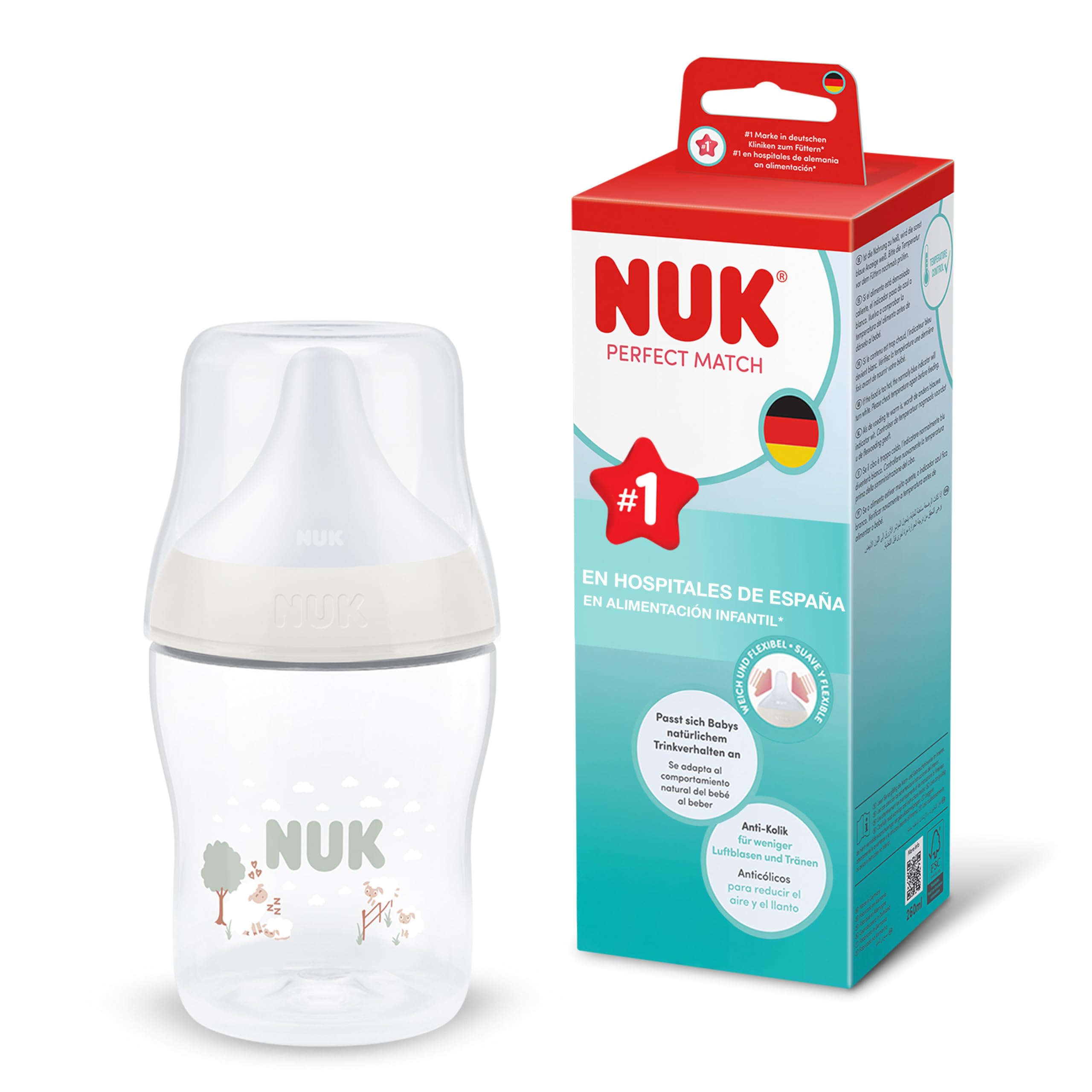 NUK Perfect Match Biberón | 0+ meses | 150 ml | Biberón anticólicos | PP | Indicador de control de temperatura | Hipopótamo | 1 unidad — view 16