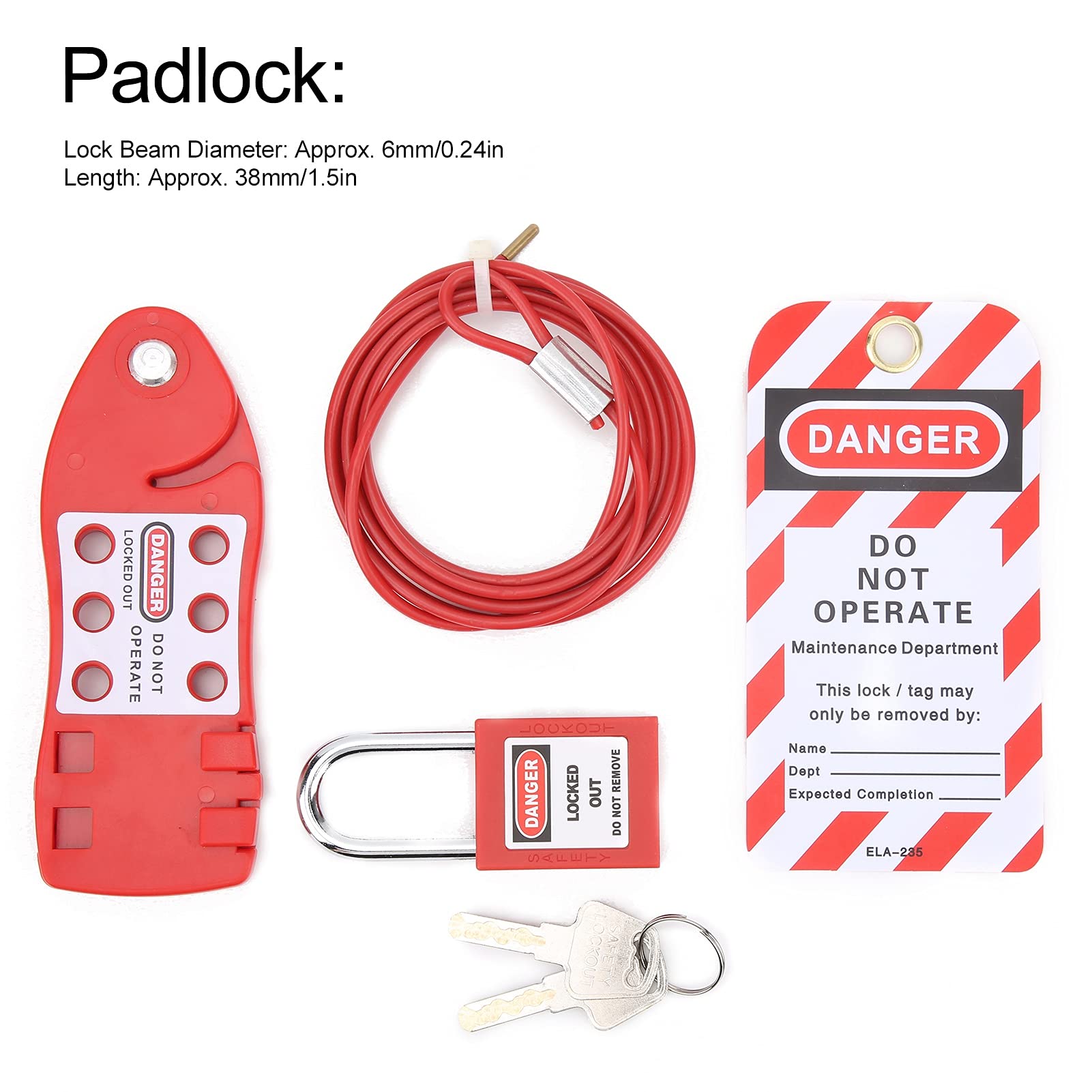 MUNEFE Cable Lockout Hasp, Fish Shaped Cable Lockout Hasp, Red Safety Padlock for Improving Maintenance Efficiency