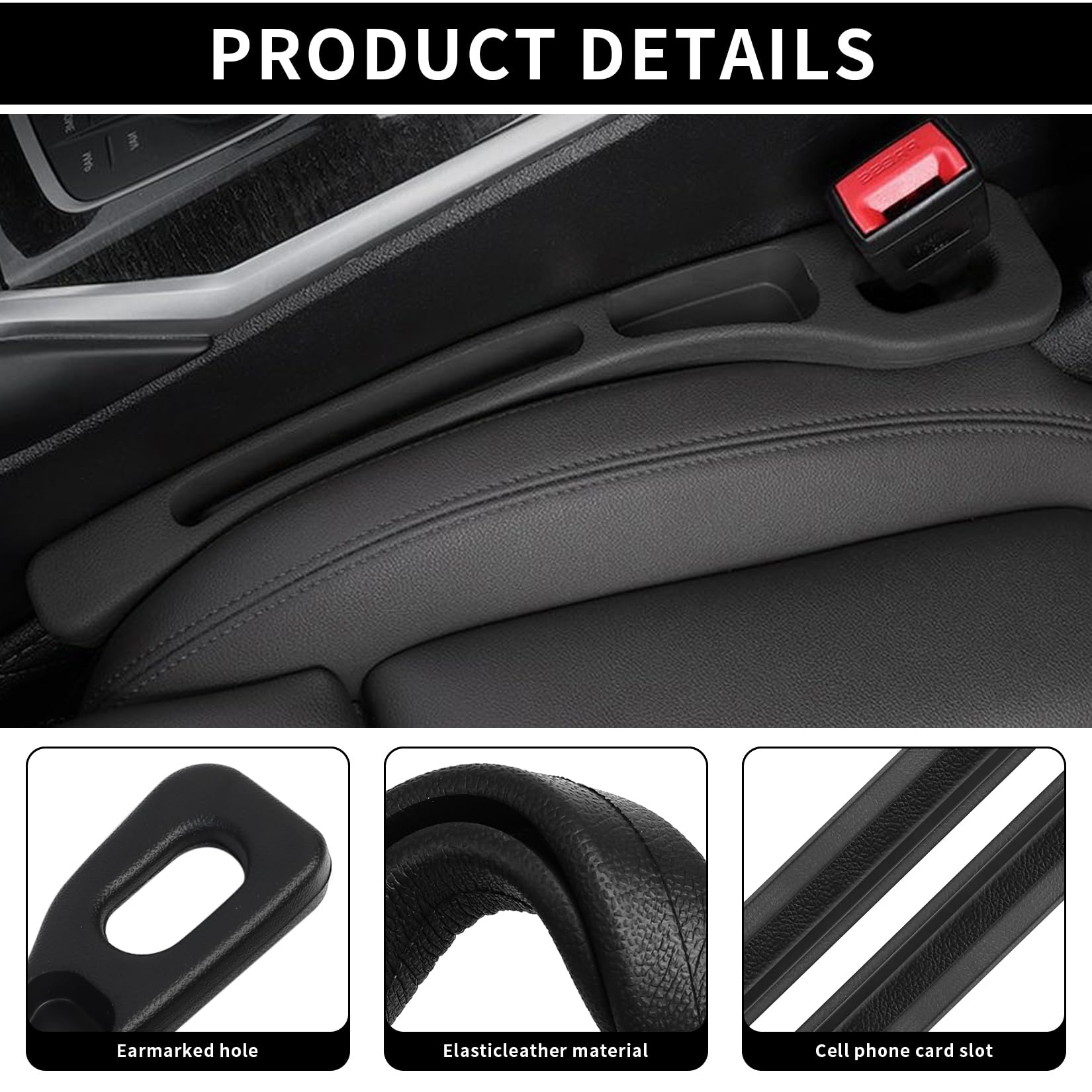 Remplisseur Siège Auto 2 Organisateurs Fentes Sièges Auto - Rangement EVA Cuir 41cm Anti-chute Objets Noir Organisateur Voiture EVA