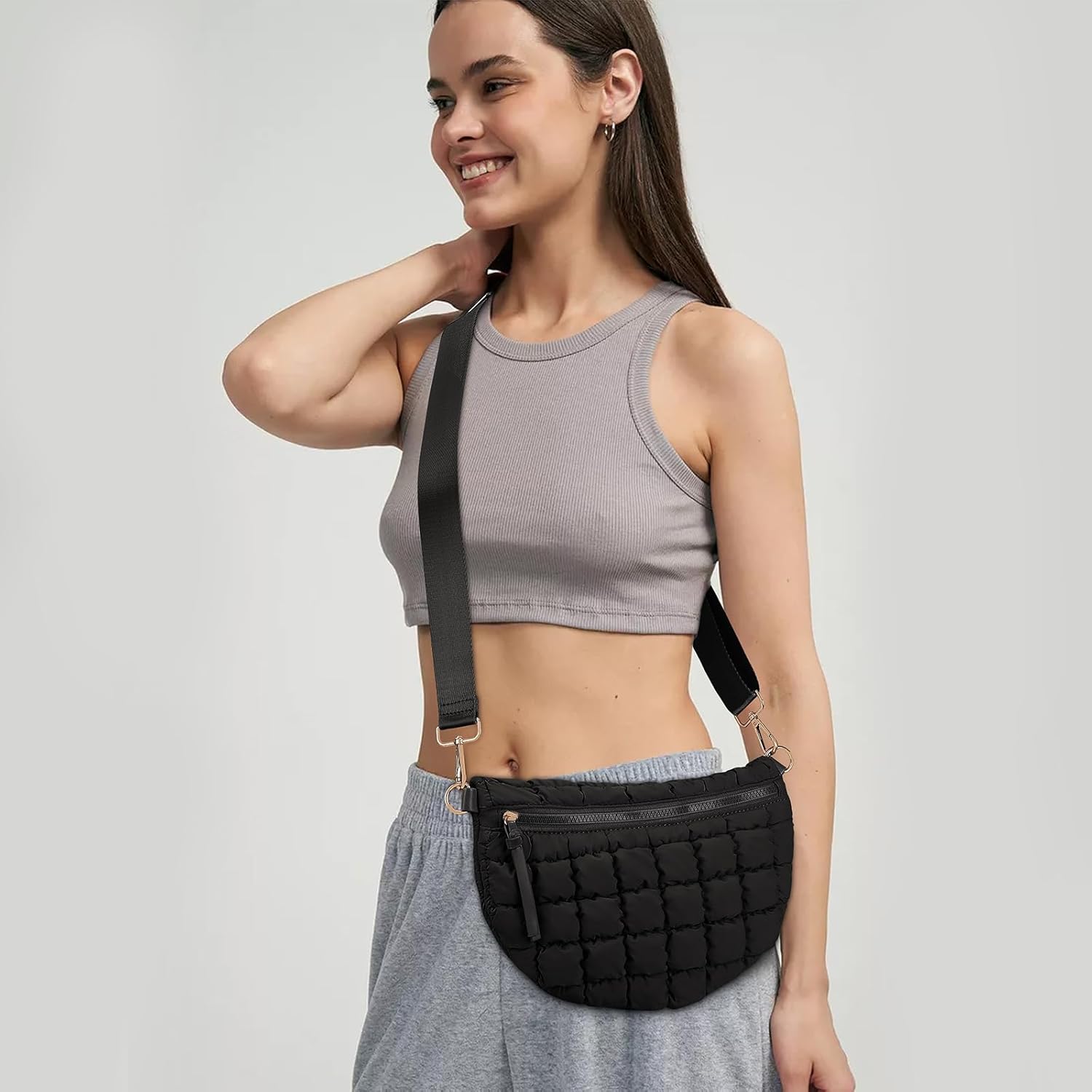 Quilted Crossbody Bags for Women Bum Bag Puffer Sling Bag Nylon Crossbody Purse - Image 3