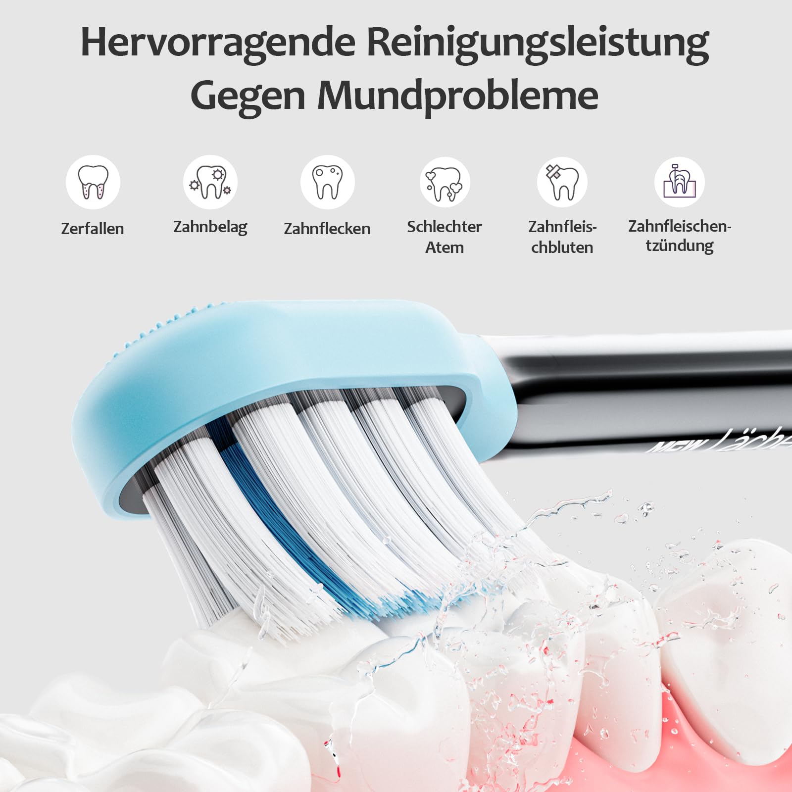 Wave Cepillo de dientes eléctrico MGW Lächen Serie Silencioso Oscilación y Vibración Cepillo de dientes eléctrico sónico con 4 cabezales de cepillo, 3 modos y 3 intensidades de vibración con bolsa de
