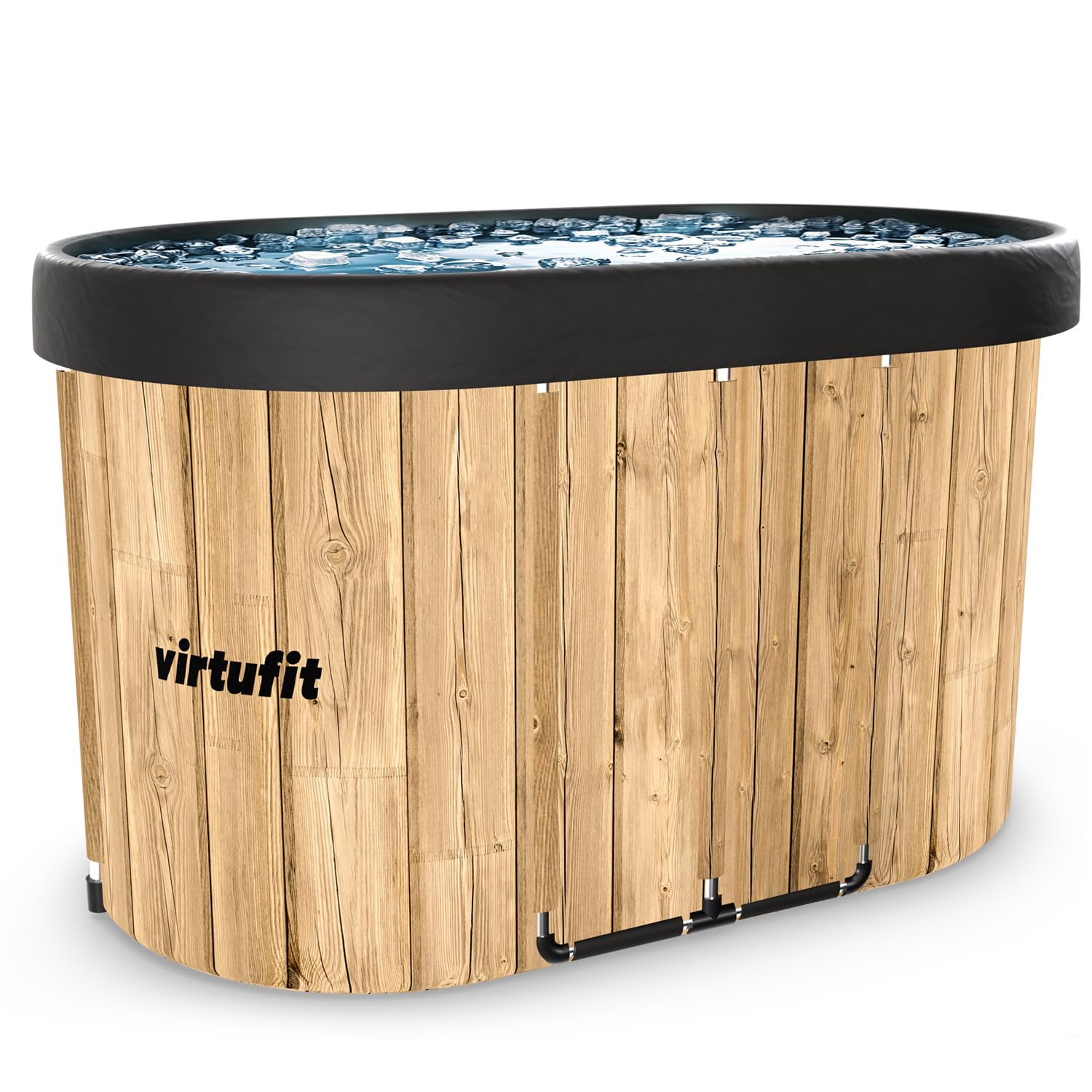 VirtuFit Eisbad Oval 500L Wood Look – Kaltwasserbecken Ice Bath für Regeneration & Muskelerholung – faltbar, 5-lagige Isolierung, inkl. Zubehör, Outdoor & Indoor