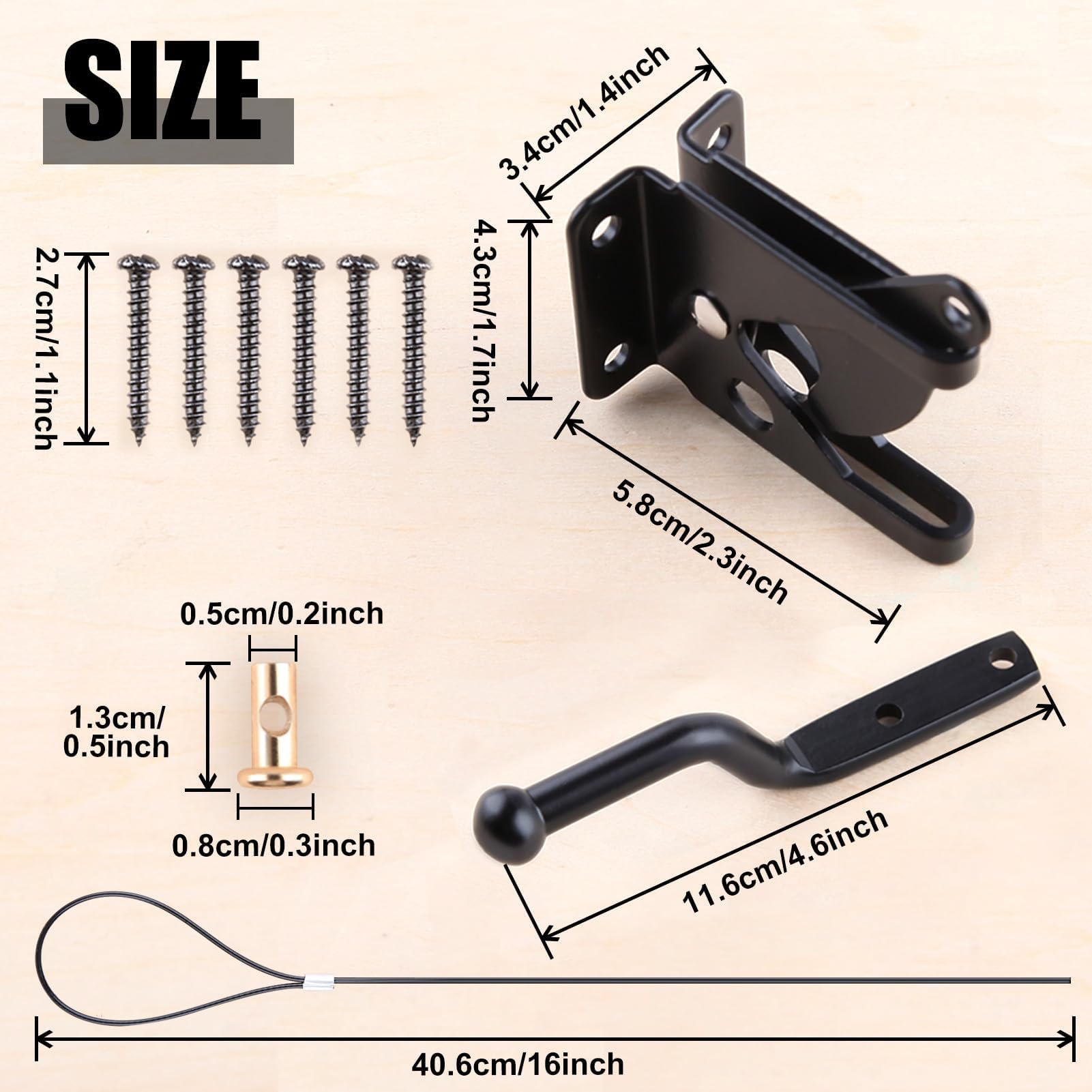 LEONTOOL Self-Locking Gate Latch with Spring Cable Pull for Wooden Fence Gate Heavy Duty Post Mount Automatic Gravity Door Latch Hardware for Secure Pool Outdoor Garden - Image 2