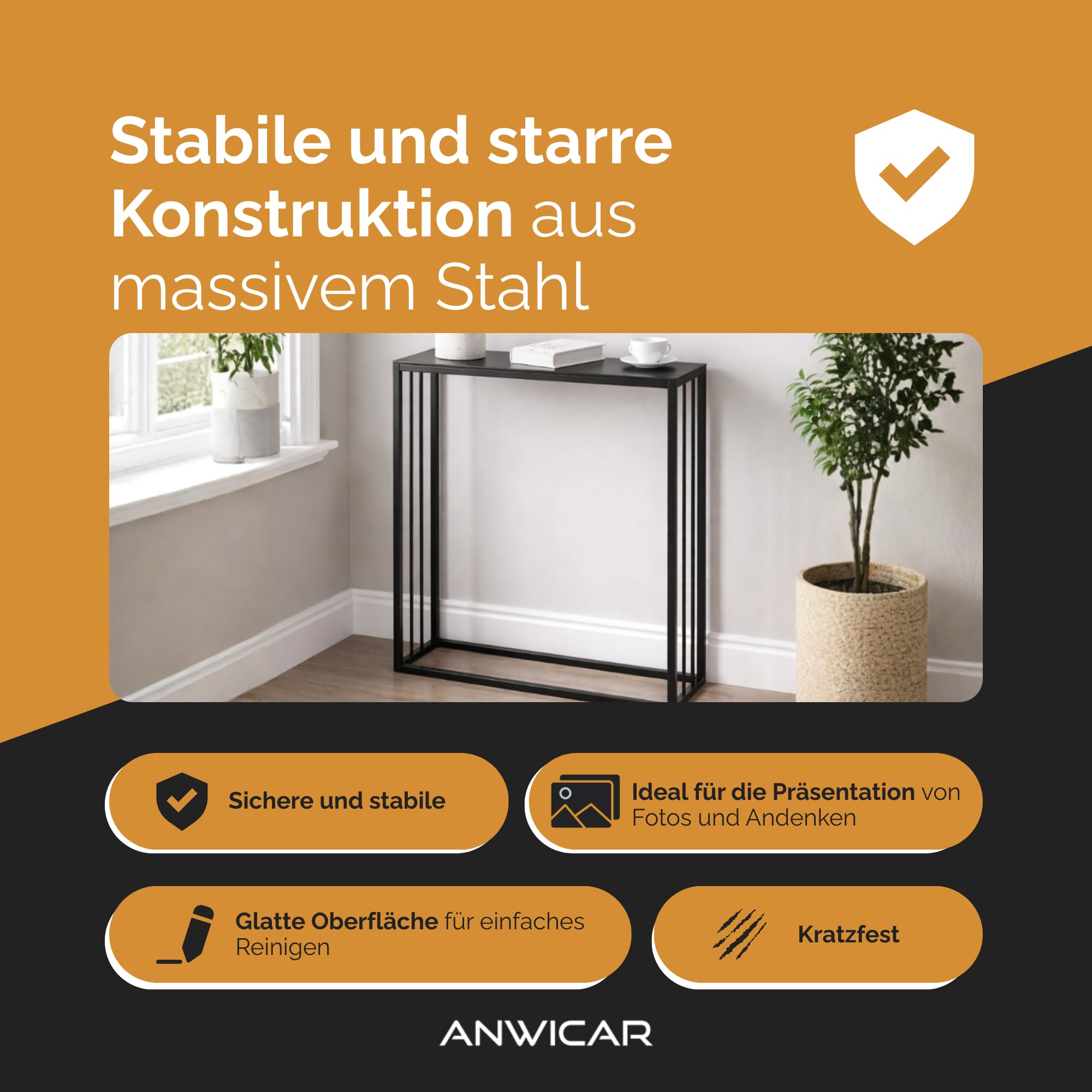 Mesa Consola Estrecha 80 cm – Mesa Consola – Mesa Estrecha – Mesa de Pasillo – Muebles Estrechos – Oro 80 x 20,5 x 10 cm