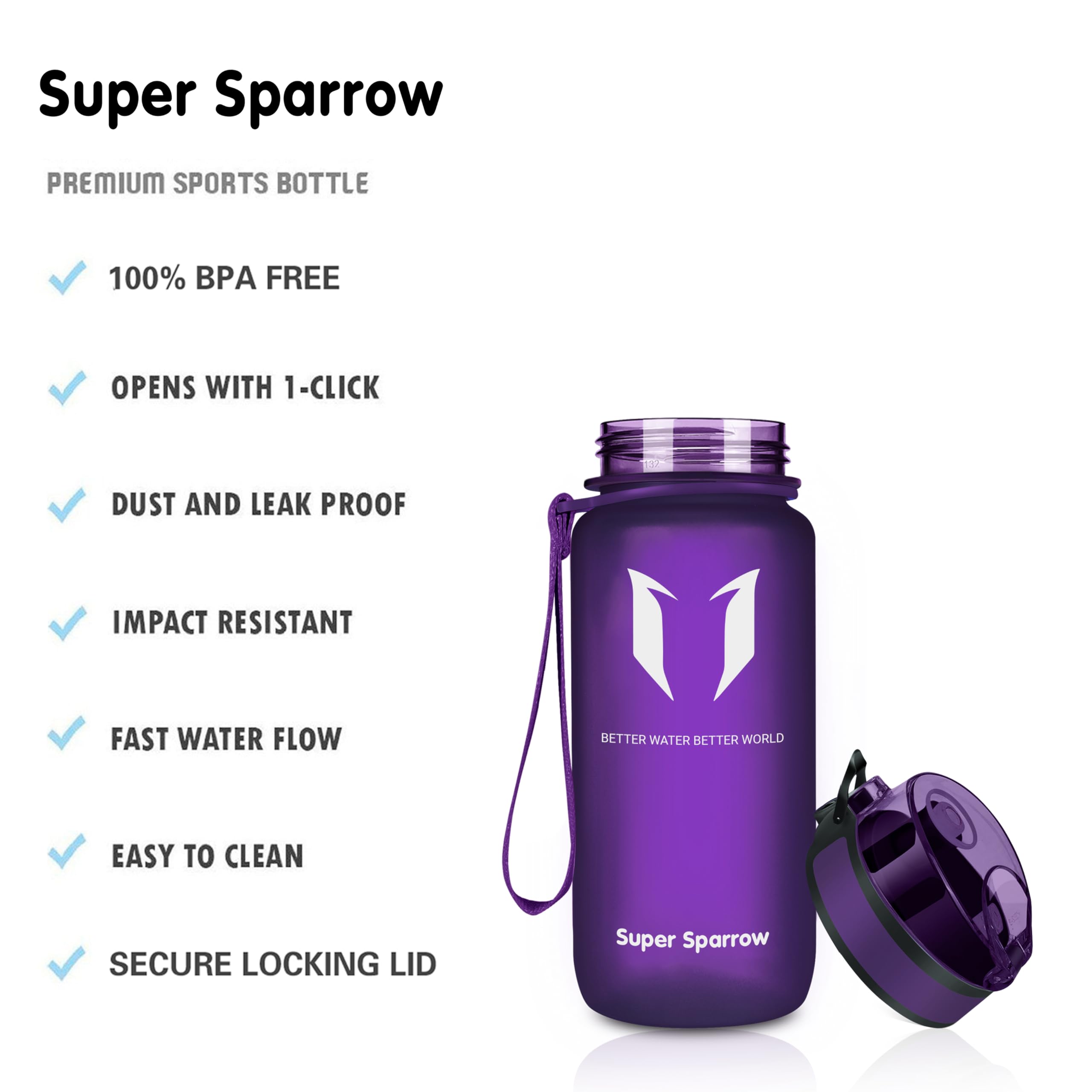 Super Sparrow Borraccia Sportiva & Bottiglia Bambini Senza Perdite - 350ml/500ml/750ml/1L/1.5L - Senza BPA