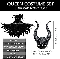 Vista 4 de L'VOW chal gótico con plumas negras y cuernos de Maleficent, disfraz de cuervo para Halloween
