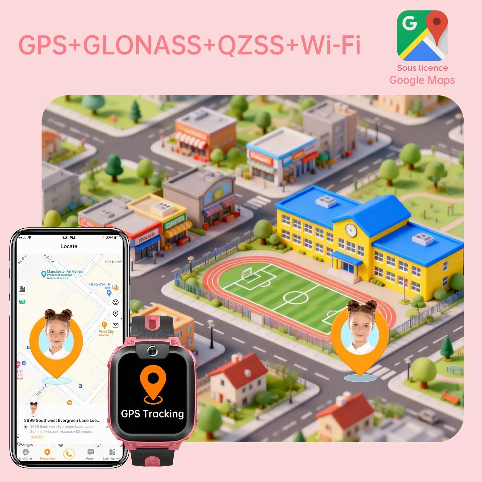 imoo Z1 Smartwatch Enfant Fille, Montre Connectée pour Filles avec Appels Vidéo & Téléphone Autonomie Longue, Montre Enfant Tracker GPS, Résistant à l'eau IPX8 (Z1, Rose)