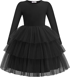 Toddler Tutu Dress Girls Long Sleeve Fall Winter Tiered Formal Party Tulle Dresses for Kids 2-6Y - Buy now