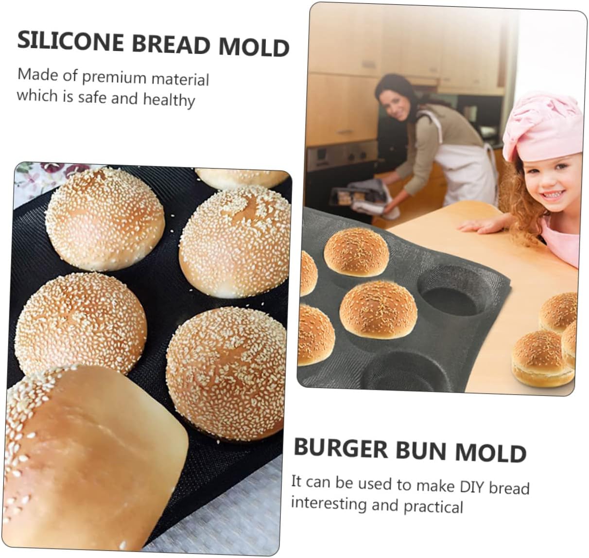 BESTOYARD Silicone Non-Stick Bread Mold for Baking Breathable Hamburger Maker Convenient Kitchen Tool for Home Bakers Black 1 Piece