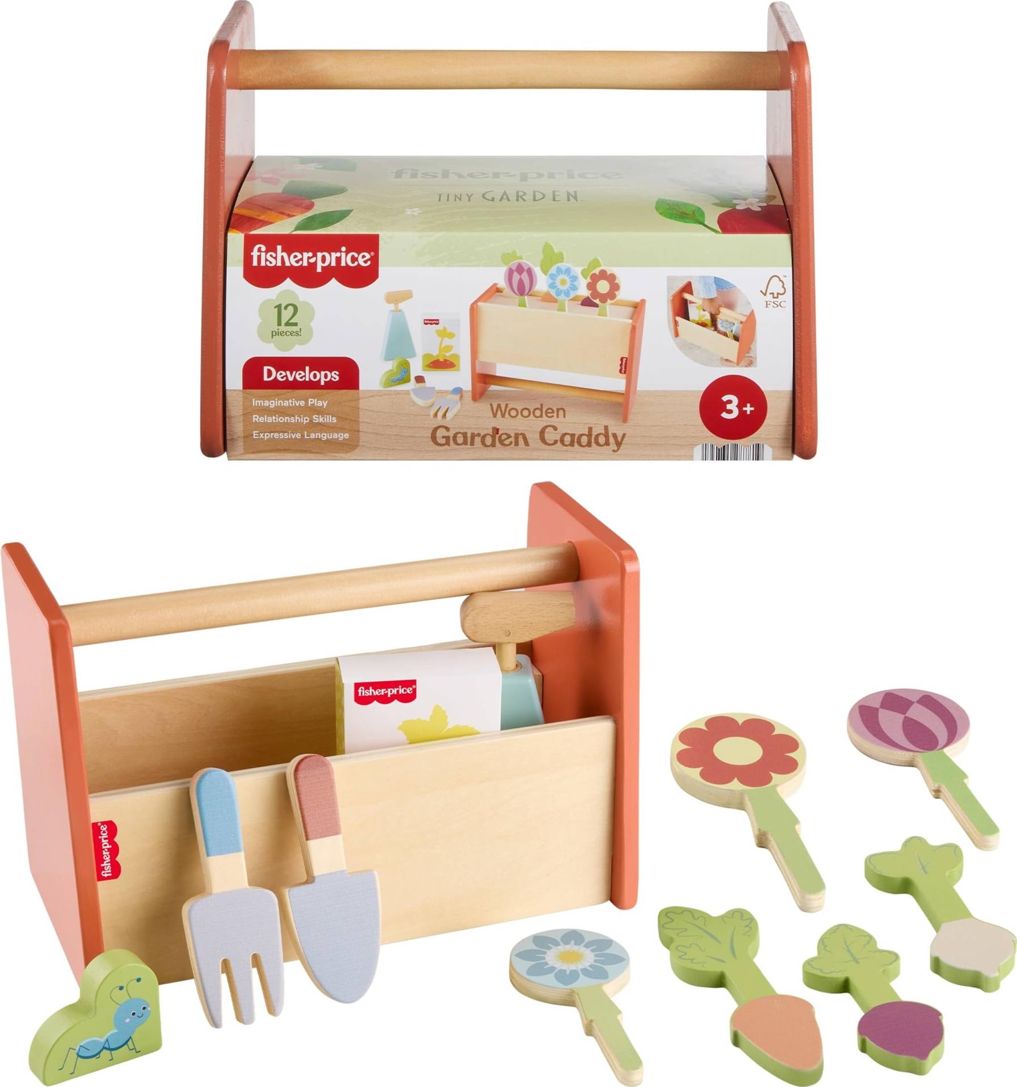 Amazon.com: Fisher-Price Wood Pretend Play Toy Tiny Garden Caddy