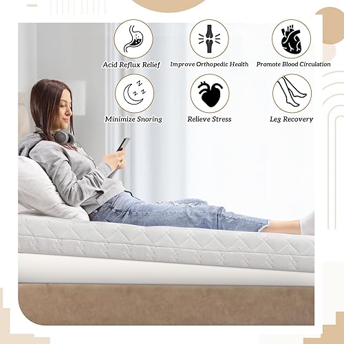 Miniatura 4 de Cuña de colchón, cuña inclinada Queen de 5 pulgadas para reflujo ácido, dolor de cuello y espalda, ronquidos, elevador ajustable debajo del colchón