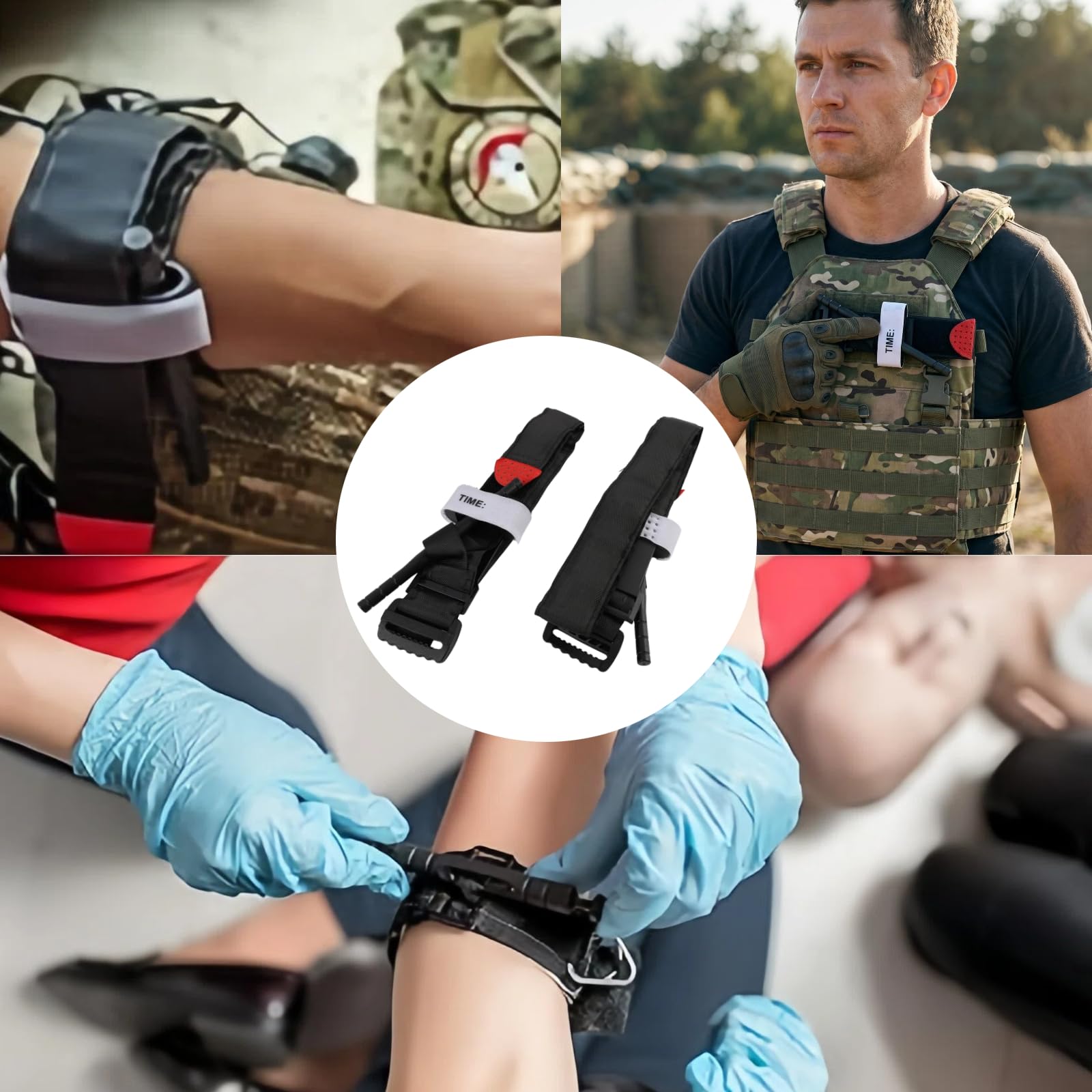 Torniquete Homologado de Emergencia 2 Unidades, Vendaje de Compresión Primeros Auxilios, Control de Hemorragias Compacto Portátil para Militar Exterior Deporte