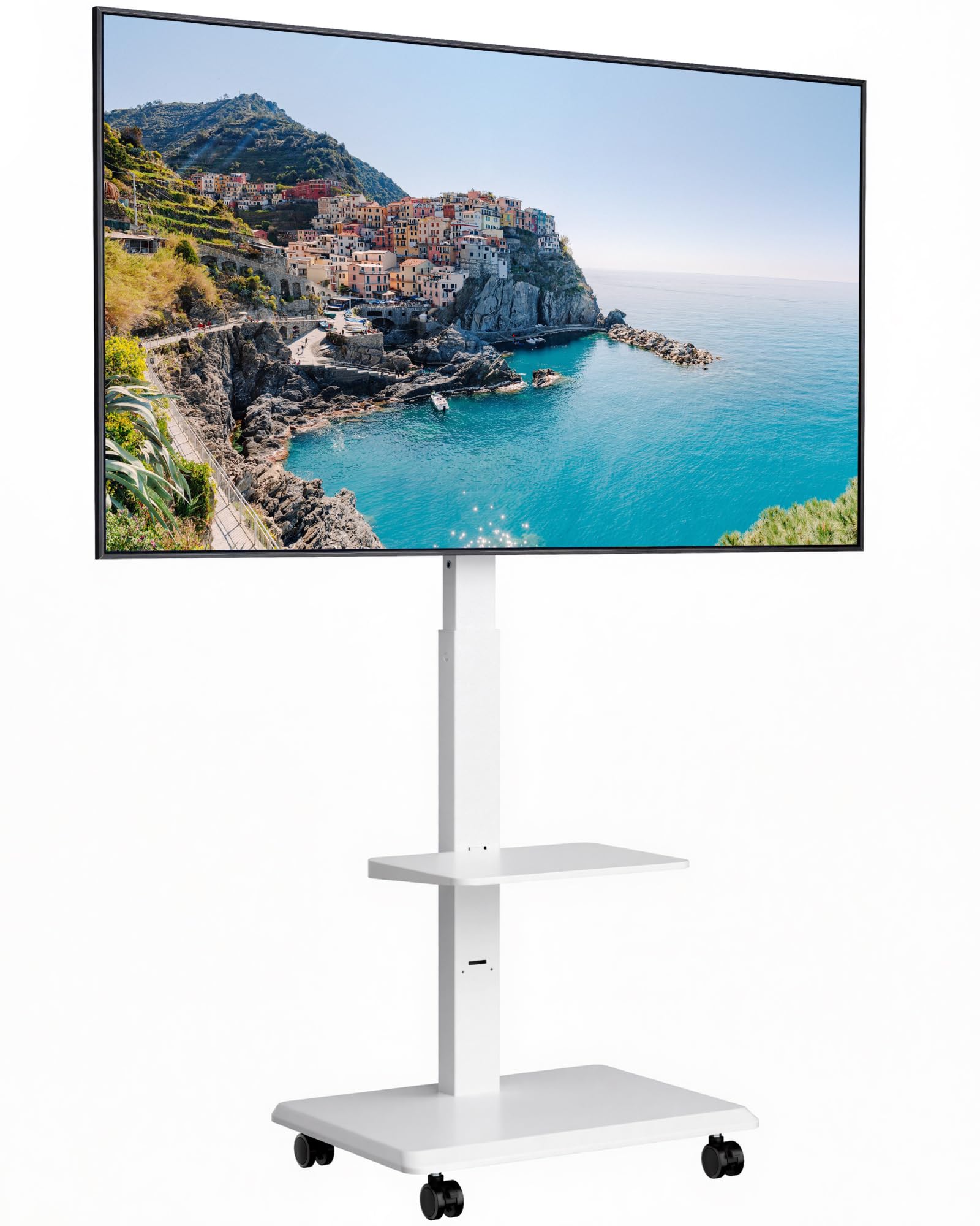 Steel Base Rolling TV Stand for 37-90 inch TVs up to 132 lbs, White