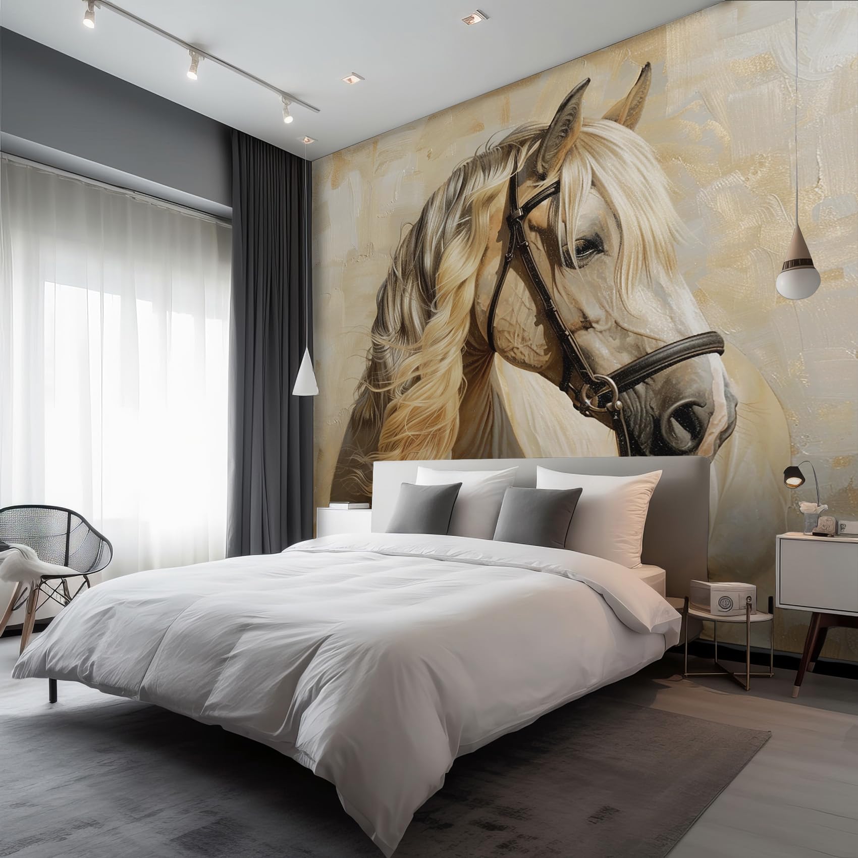 3D Horse Mural Wallpaper, Relief Horse Wallpaper for Bedroom, Living Room, TV Backdrop, Office, 3D Large Wall Mural Non-Woven Wall Paper 350 x 256 cm (WxH) &HMJ167