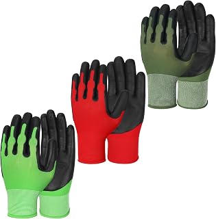 Gardening Gloves for Men Women, 3 Pairs Breathable Grip Work Gloves TPE Coated for Yard Outdoor, Planting, Landscaping