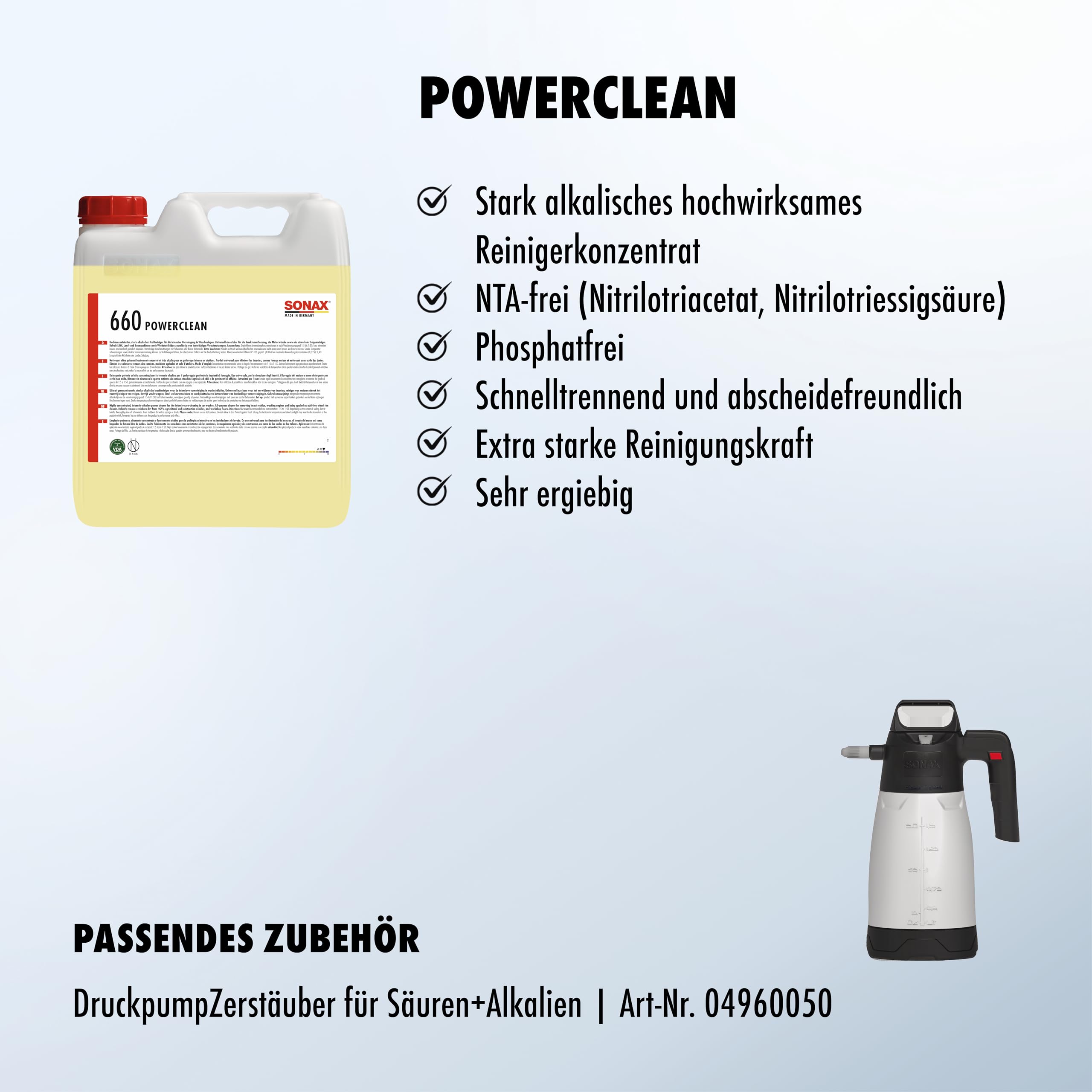 SONAX PowerClean (10 Liter) hochwirksames Reinigerkonzentrat für die Vorreinigung in Waschanlagen & SB-Waschplätzen. Auch zur Reinigung von Land- & Baumaschinen | Art-Nr.06606000