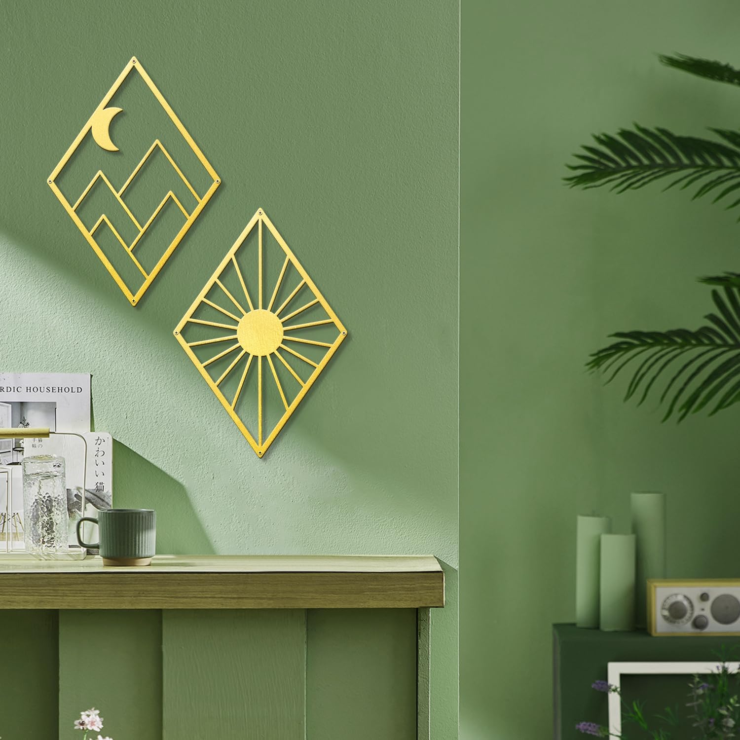Sokurdeg Gold Metal Wall Art, Boho Minimalist Geometry Wall Art, Bohemian Abstract Line Metal Art Wall Decor for Bedroom Bathroom Living Room (3 Pack, 12 x 17 in)