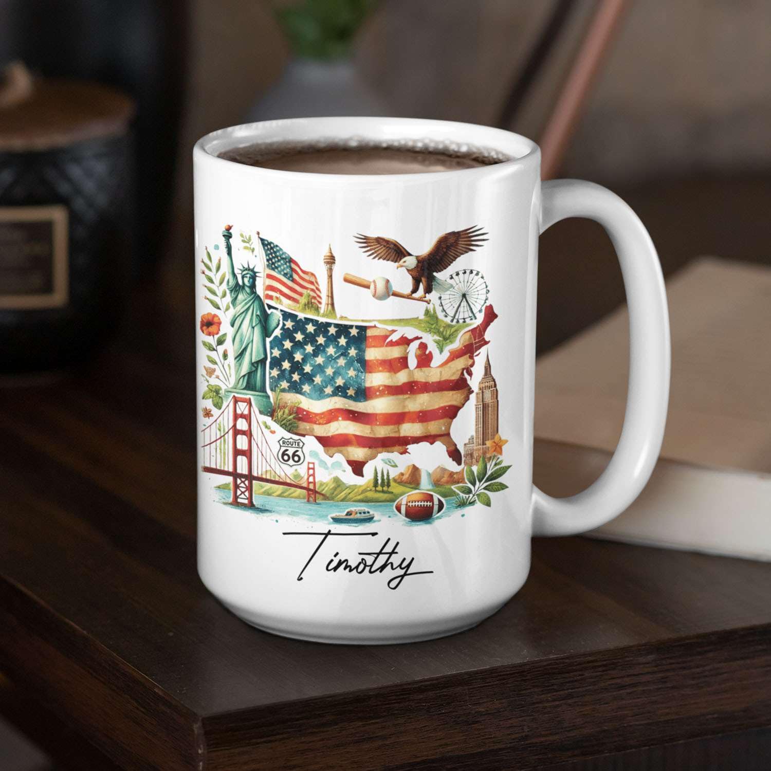 Amazon.com: Custom Name Coffee Mug 11oz 15oz, Unique USA Map with American  Flag Ceramic Cup, Personalized Statue Of Liberty and Landmarks White Mug,  Patriotic Coffee Cup, Gifts for Travelers : Home &