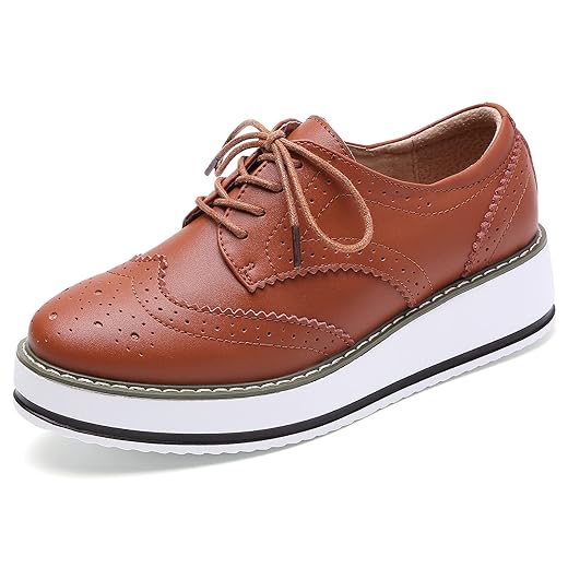 DADAWEN Women's Platform Lace-Up Wingtips Square Toe Oxfords Shoe