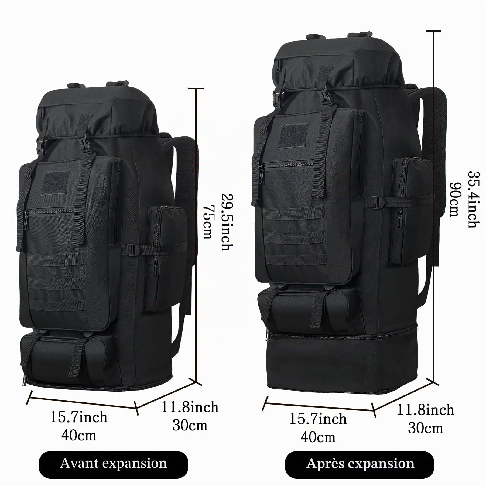 Sac à Dos De Randonnée De Camping 100L, Sac à Dos Tactique Militaire Molle, Sac à Dos De Randonnée Extra Large, Sac à Dos De Voyage, Sacs de Trekking de Camping Résistants à l'eau (Noir)