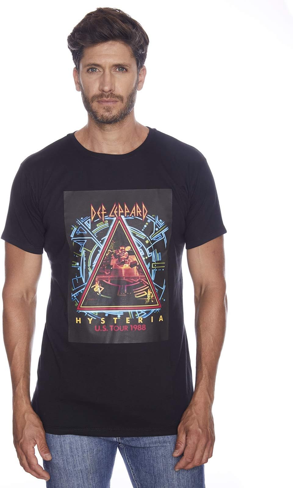 Cloline Short Sleeve Print T-Shirt Leppard Histeria Tour 1988 Graphic Tee for Men Cotton Black