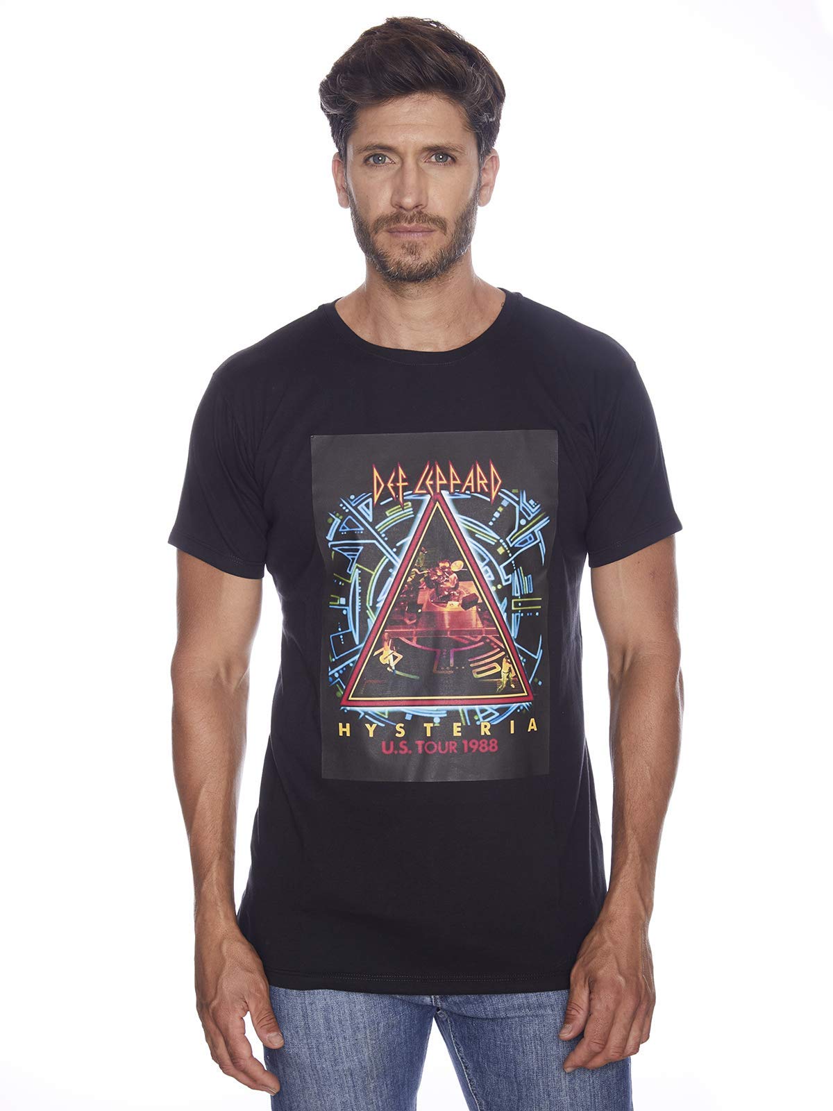 Cloline Short Sleeve Print T-Shirt Leppard Histeria Tour 1988 Graphic Tee for Men Cotton Black