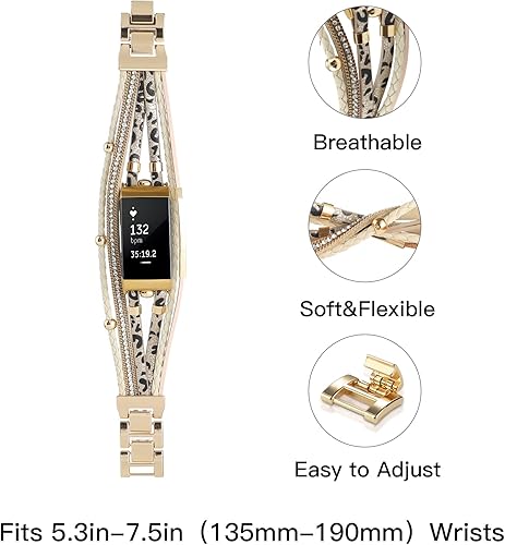 Miniatura 4 de Correa de cuero elegante compatible con Fitbit Charge 4 Charge 3, pulseras bohemias para mujer, correa de repuesto para accesorios Charge 4Charge