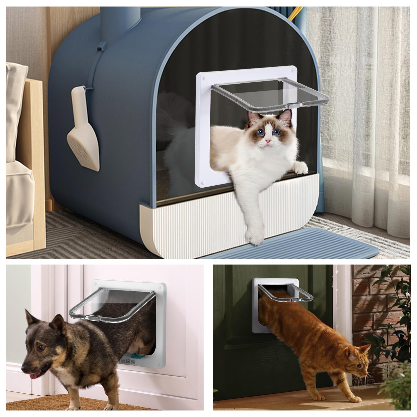 Roxanex Puerta grande de 19 cm x 18 cm, solapa fácil de instalar para ventanas, delgada, de seguridad para mascotas con cerradura de 4 vías, solapa resistente