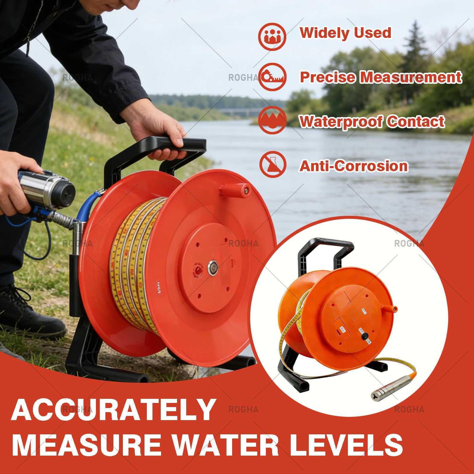 Medidor Portátil de Nivel de Agua para Pozos Profundos, Herramienta de Medición para Pozos de Agua, con Sonda de Acero Inoxidable, Luz Indicadora, Indicador de Pico 100m(328ft)