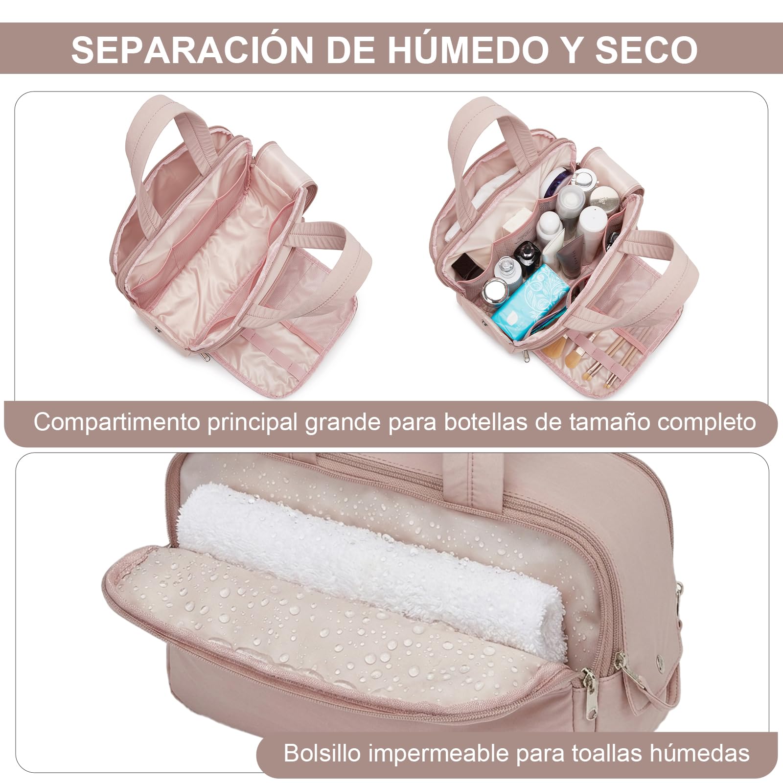 Kono Neceser Mujer de Viaje Grande Neceser Maquillaje Impermeable Bolsa de Aseo con Gran Apertura Organizador de Artículos de Tocador y Cosméticos