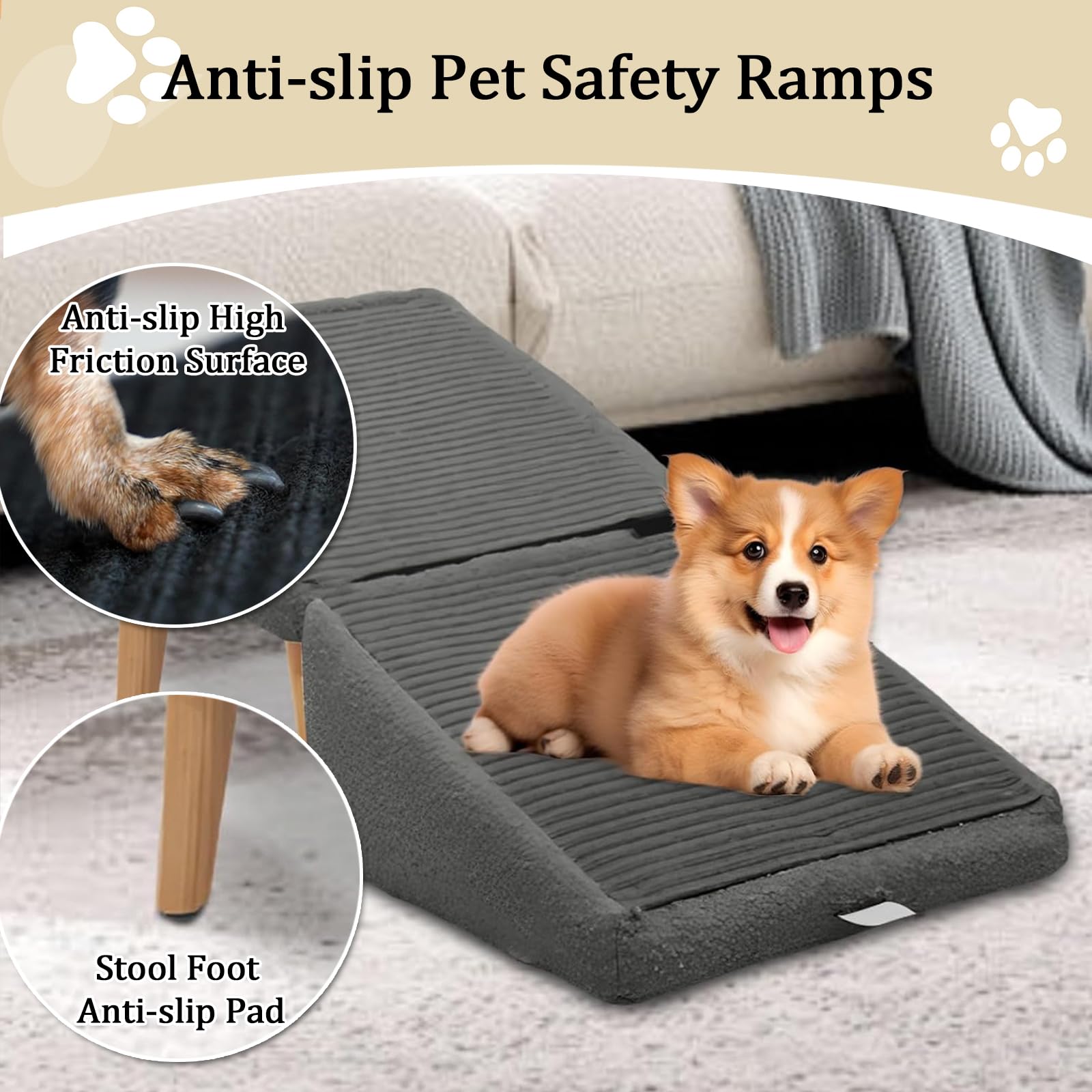Scalini per Cani, Rampa per Cani Divisa in Due per Divano Letto Auto, Scale Multifunzionali di Piccola Media e Grande Taglia, Rampa per Animali Domestici con Superficie Antiscivolo,Nero