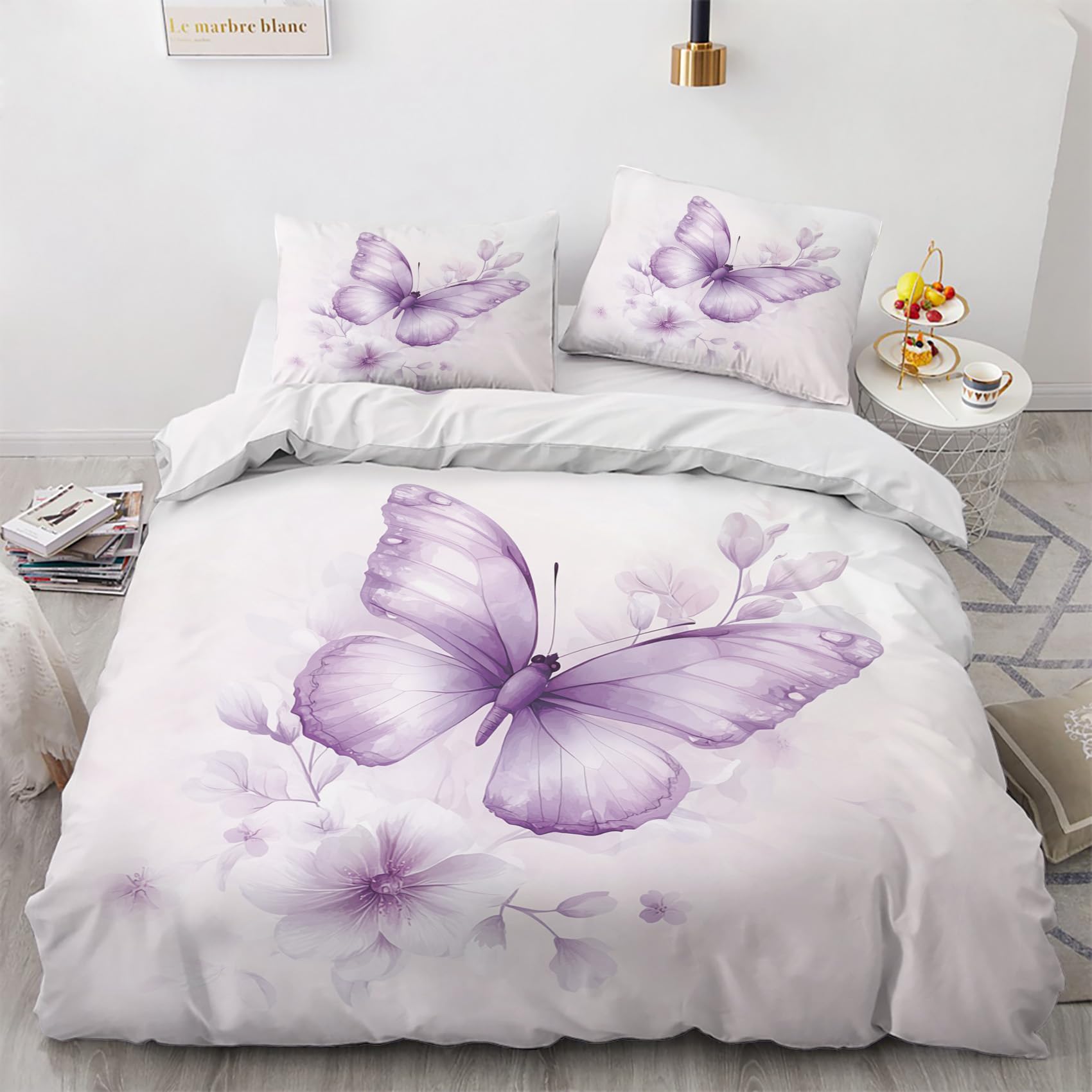 Nogawa Multicolor Butterfly Bedding Single - Purple Duvet Cover Single, Reversible Quilt Cover & 1 Pillowcase With Zip And Ties, Soft And Breathable Brushed Microfibre Bed Set