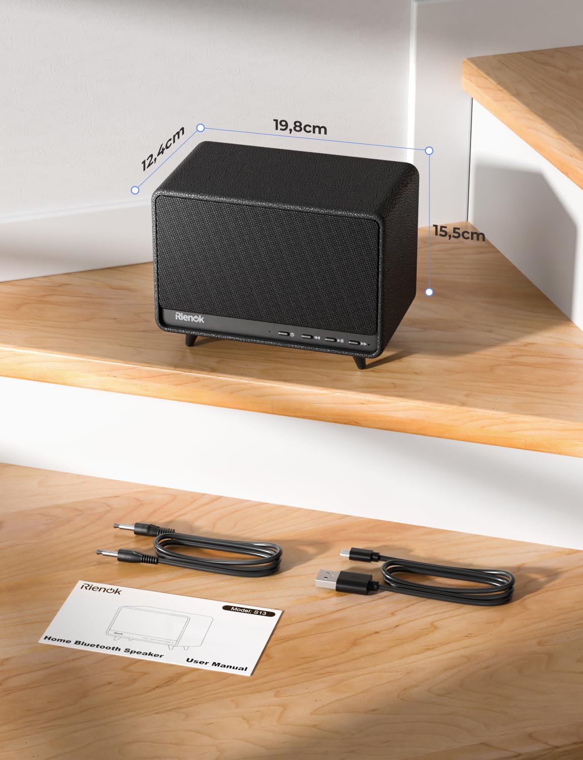 RIENOK Altavoz Bluetooth 40W Potente Tweeter y Woofer Autonomía 24H Bluetooth 5.3 Sonido Estéreo Inalámbrico Función Llamadas Manos Libres Apoy AUX, Tarjeta TF, Memoria USB