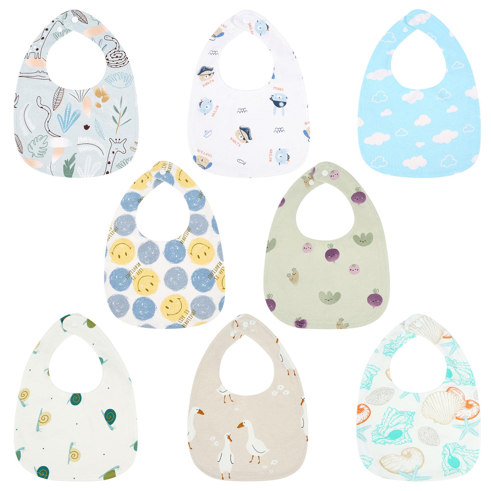 Vicloon Baby Lätzchen,8 Stück Weiche Absorbierende und wasserdicht Halstücher Sabberlätzchen Spucktücher Baby mit Druckknopf für Baby Jungen und Mädchen Kleinkinder